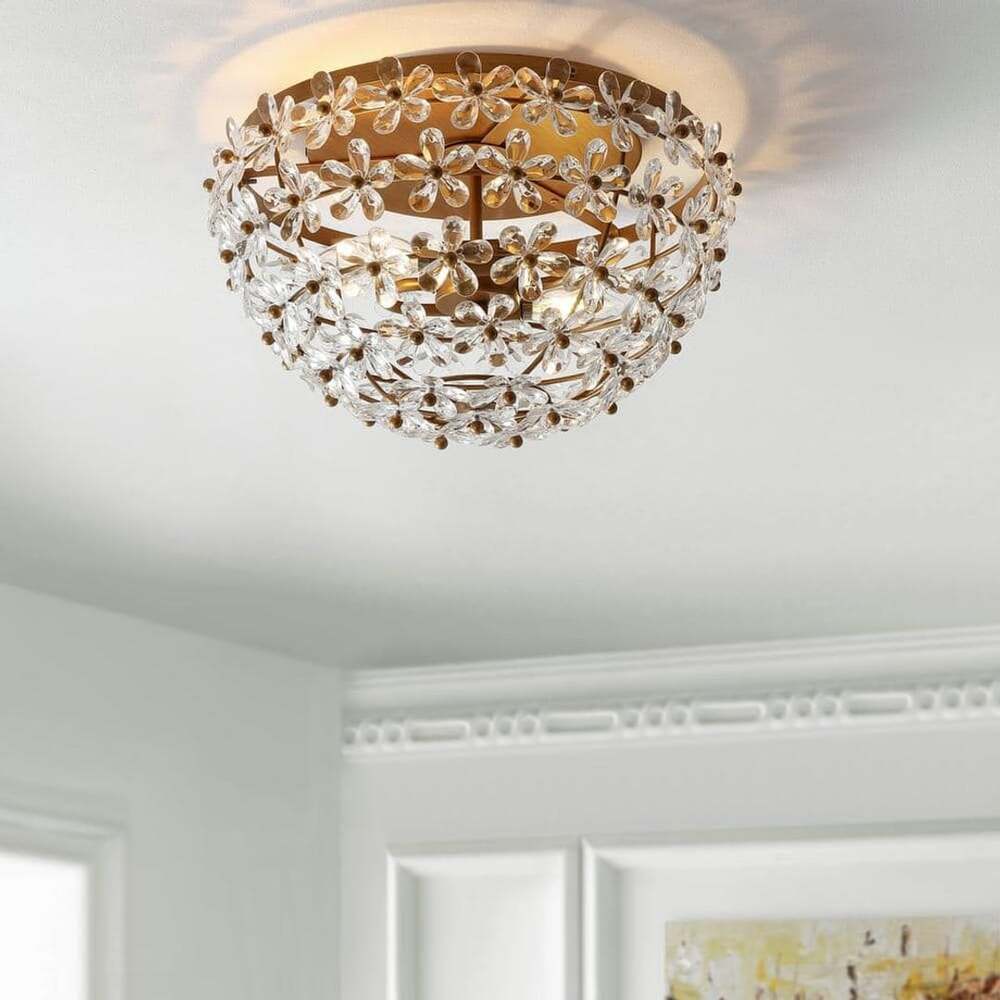 JONATHAN Y Isabelle 15.5" Antique Gold Metal/Acrylic LED Flush Mount JYL9043A